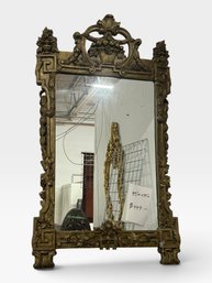 Ornate Gold Neoclassical Wall Mirror, Fruit-basket Crest, 33 X 57