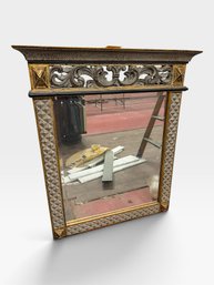 Distressed Gold Carved Mirror With Pyramid Side Panels, 41 X 48