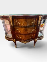 French Burl-wood Bombe Commode With Curved Glass Sides And Ormolu Mounts, 54 X 19 X 36