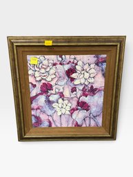 Signed Floral Lotus Painting?, Gold Frame, 51 X 49