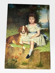 Oil Painting Of A Girl With A Spaniel, 24 X 36