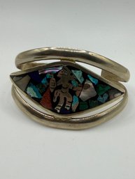 Vintage Taxco Mexico Sterling Silver Turquoise Mosaic Inlay Bird Cuff Bracelet