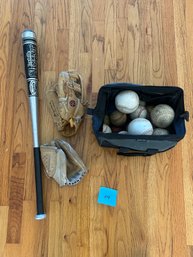 Louisville Slugger Bat & Rawlings Glove Baseball/Softball Lot With Balls