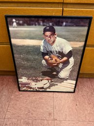 Yogi Berra Signed New York Yankees Framed Photo – Kneeling With Catcher's Mitt