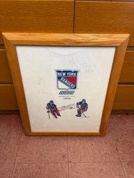 1992 New York Rangers MSG Practice Day Signed Framed T-Shirt – Multi Autographed (Tie Domi #28 + Others)