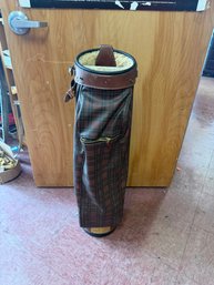 Vintage Polo Ralph Lauren Tartan Plaid Leather Sunday Golf Bag – Brown W/ Shearling Strap & Polo Shield Logo