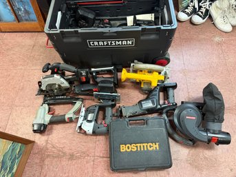 Craftsman Rolling Tool Box Lot 19.2V Circular Saw Blower Jigsaw Recip Saw Bostitch Nailer