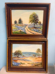 Dorothy Crump Oil Painting Matching Pair Set Art Mid Century Landscape