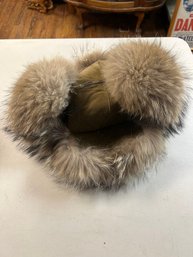 Vintage Mad Bomber Trapper Hat Real Fur Brown Suede Leather Winter