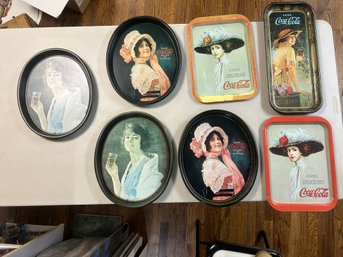 Vintage Coca-Cola Advertising Serving Tray Lot Of 7 Victorian Women Coke