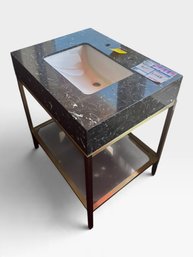 30' Black Marble Vanity Gold Metal Frame Rectangular Undermount Sink