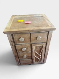 Rustic Wood Cabinet, Branch-pull Door, Log-slice Knobs, Three Drawers, 24×22×33 In.