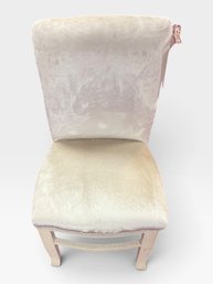 Vintage Blush Velvet Side Chair, Pale Wood Frame, Braided Seat Trim, 18'  16'  34'.