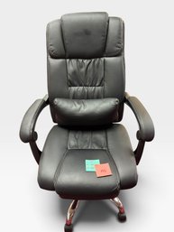 Black Faux-leather Executive Office Chair With Lumbar Pillow And Chrome Base, 21' L × 20' W × 47' H