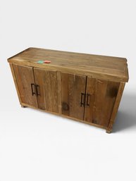 Rustic Pine Four-door Sideboard, Black Bar Pulls, 60' L × 22' W × 34' H