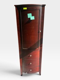 Dark Cherry Corner Cabinet, Curved Door And Three Drawers, 24' L × 15½' W × 72' H