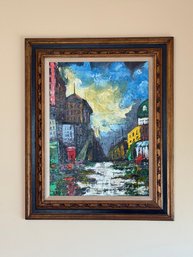 Framed Painting, Harbor / Cityscape Scene