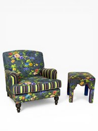 MacKenzie-Childs Custom Club Chair & Ottoman/Stool (B)