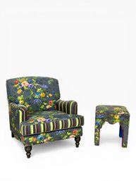 MacKenzie-Childs Custom Club Chair & Ottoman/Stool (A)
