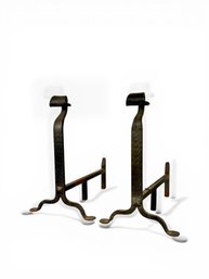 Hand-Forged Scroll Top Andirons - Lot (A)