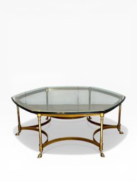 Mid-Century Glass Top Brass Coffee Table