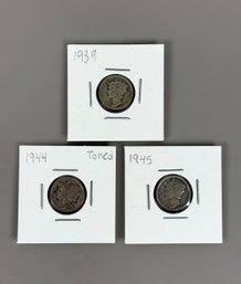 (3) Mercury Silver Dimes - 1939, 1944 & 1945