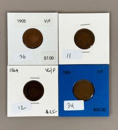 (4) Indian Head Pennies - 1864, 1884, 1893, 1905