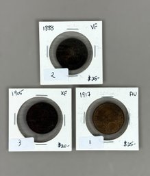 (3) One Cent Pieces - 1888, 1905, 1917