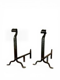 Hand-Forged Scroll Top Andirons - Lot (B)