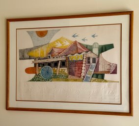 Amram Ebgi (b. 1939) 'Country Barn' Embossed Etching