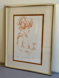 Framed Limited Edition Lithograph 'Child With Flowers'