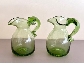 Pair Of Mid-Century Art Glass Blown Pitchers