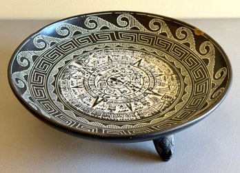Mexican 'Aztec' Footed Clay Pottery Bowl
