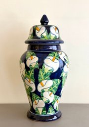 Large Hand-Painted Pottery Container