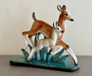 1940s Goldscheider Everlast Doe & Fawn Pottery Sculpture
