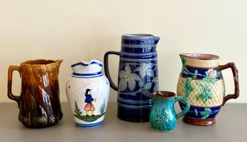 (5) Antique Pottery Pitchers