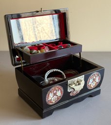 Japanese Inlaid Lacquerware Jewelry Box & Jewelry