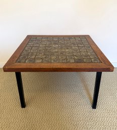 Mid-Century Tiled Walnut Side Table