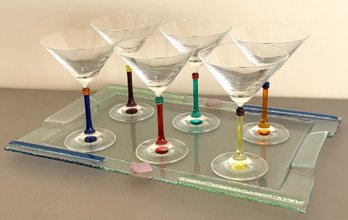 20th C. Modernist Martini Glasses & Serving Tray