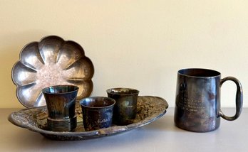Grouping Of Etched Silverplate Trophies & Cups