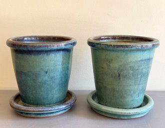 Pair Of Glazed Pottery Planters