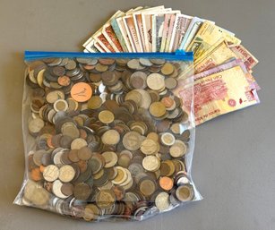 One Gallon Of Foreign Coins & Paper Currency