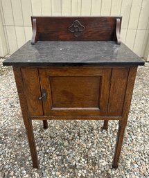 19th C. Marble Top Oak Cabinet/Wash Stand
