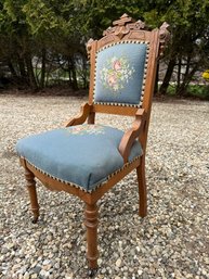 19th C. Walnut Needlepoint Side Chair