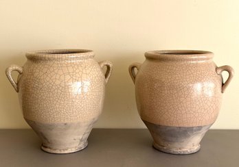 Pair Of Raku Style Pottery Urn Vases