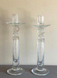 Pair Of Blown Glass Candlesticks