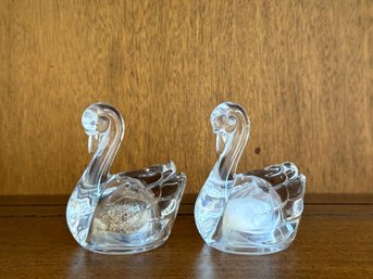 Pair Of Crystal Salt & Pepper Swans