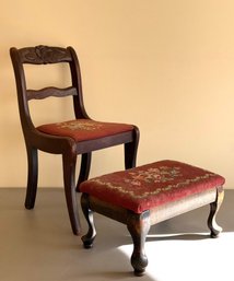 Antique Needlepoint Children's Chair & Foot Stool