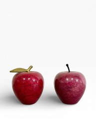 A Pair Of Vintage Alabaster Apple Paperweights