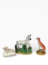 (3) 19th C. Staffordshire Animal Figurines - England